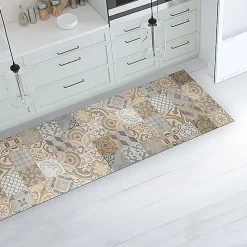 Tapis de Cuisine en Vinyle Antidérapant Carreaux de Ciment Orange 50x120