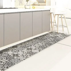 Tapis de Cuisine en Vinyle Antidérapant Tuiles Grises 50x120