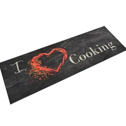 Tapis de cuisine lavable impression cuisine noir 60x180 cm