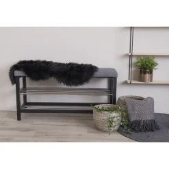 Tapis de Salon Asymétrique Lambskin, Noir, Polyester, 85x50x6,5 cm, Seven Design