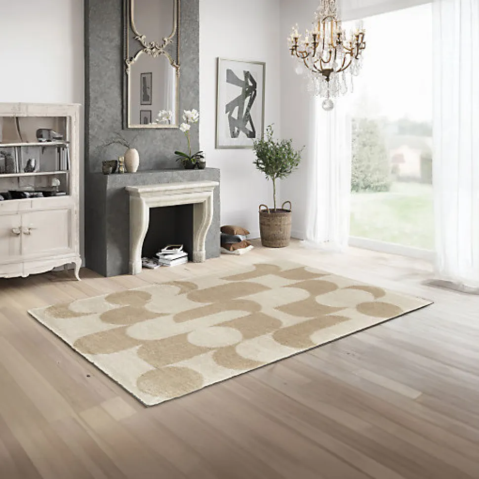 Tapis de salon en matière recyclée - Arty - Marron et beige - 80 x 150 cm