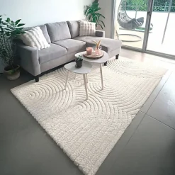 Tapis de salon en relief - Circle - Courbe crème - 200 x 290 cm
