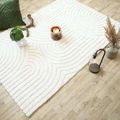 Tapis de salon en relief - Circle - Courbe crème - 200 x 290 cm