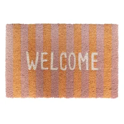 Tapis d'entrée antidérapant en fibre de coco " Welcome " rayures roses L.60 x l.40cm Ornami
