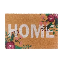 Tapis d'entrée antidérapant en fibre de coco fleuri " Home " vert L.60 x l.40cm Ornami