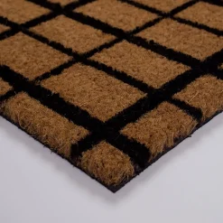Tapis d'entrée en fibre de coco à motifs imprimé marron et noir L.60 x l.4 L.75 x l.45 x ep.1,5 cm