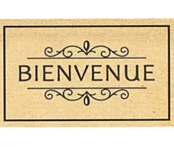 Tapis d'entrée en fibre de coco " Bienvenue " noir et écru L.75 x l.45cm