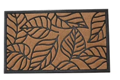 Tapis d'entrée grattoir en caoutchouc feuillage noir et écru L.75 x l.45cm