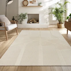 Tapis design salon Moderne Art Curve Durable, Beige clair, 200 x 290 cm - LIMA