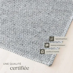 Tapis design vintage à poils courts en laine synthétique et feutre résistant et lavable