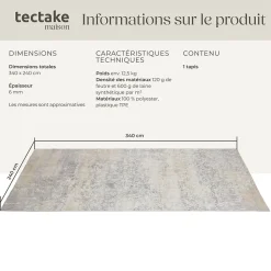 Tapis design vintage à poils courts en laine synthétique et feutre résistant et lavable