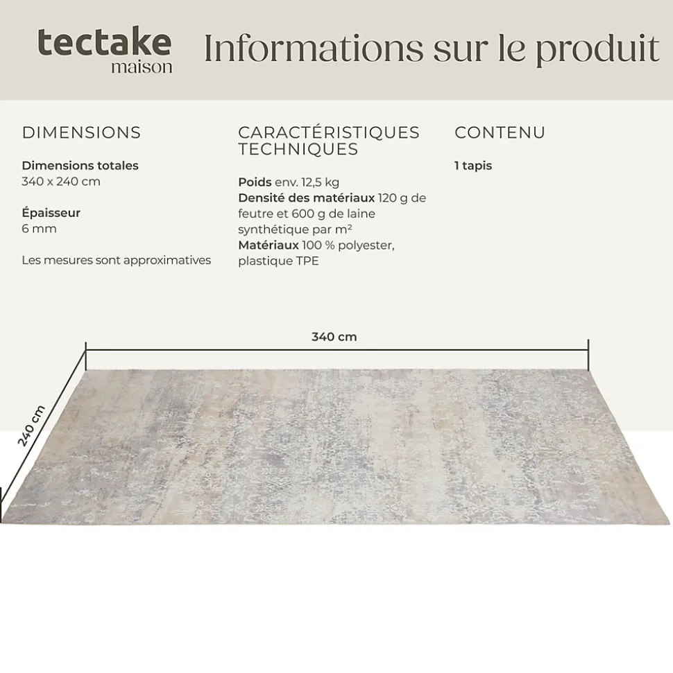 Tapis design vintage à poils courts en laine synthétique et feutre résistant et lavable