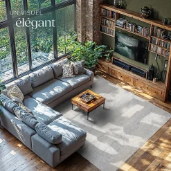 Tapis design vintage à poils courts en laine synthétique et feutre résistant et lavable