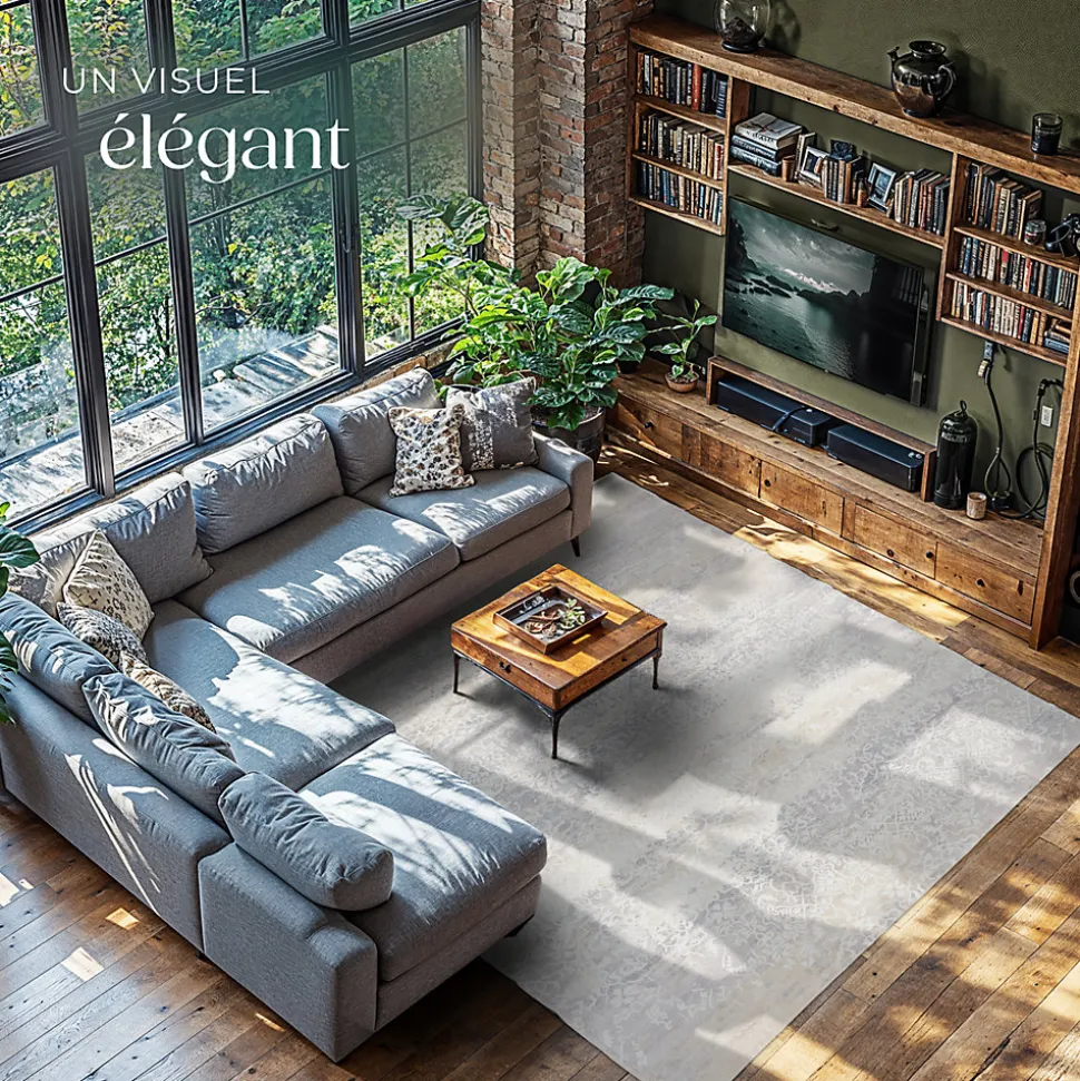 Tapis design vintage à poils courts en laine synthétique et feutre résistant et lavable