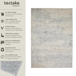 Tapis design vintage à poils courts en laine synthétique et feutre résistant et lavable