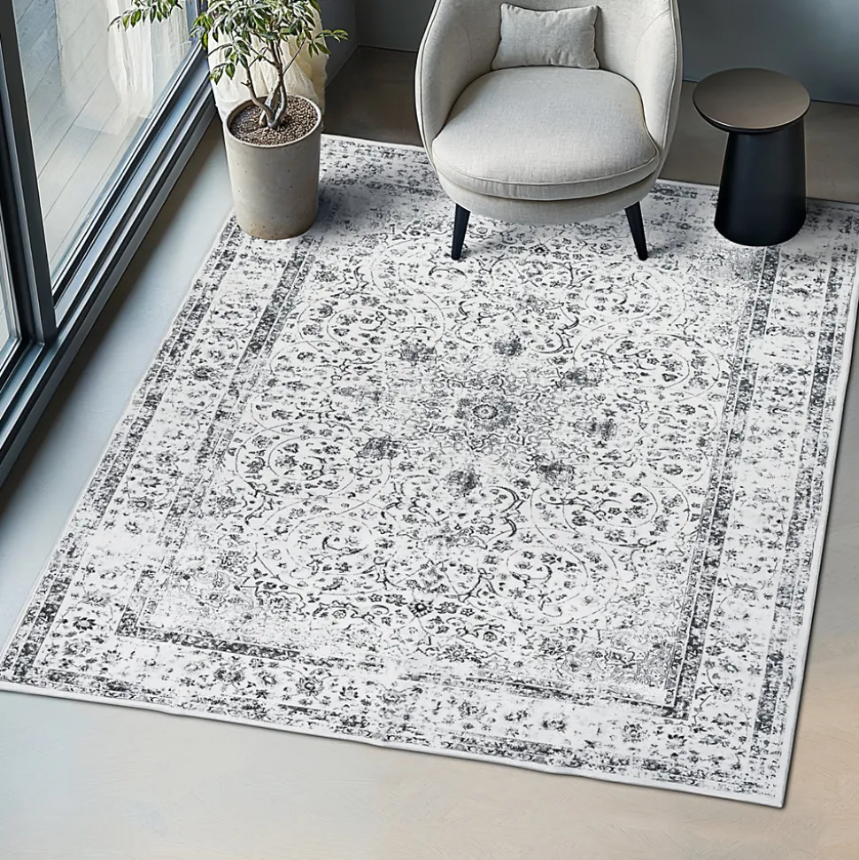 Tapis design vintage à poils courts en laine synthétique et feutre résistant et lavable