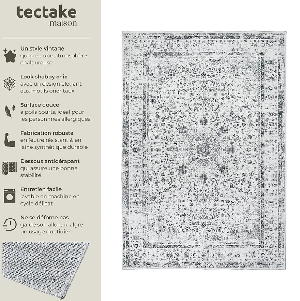 Tapis design vintage à poils courts en laine synthétique et feutre résistant et lavable