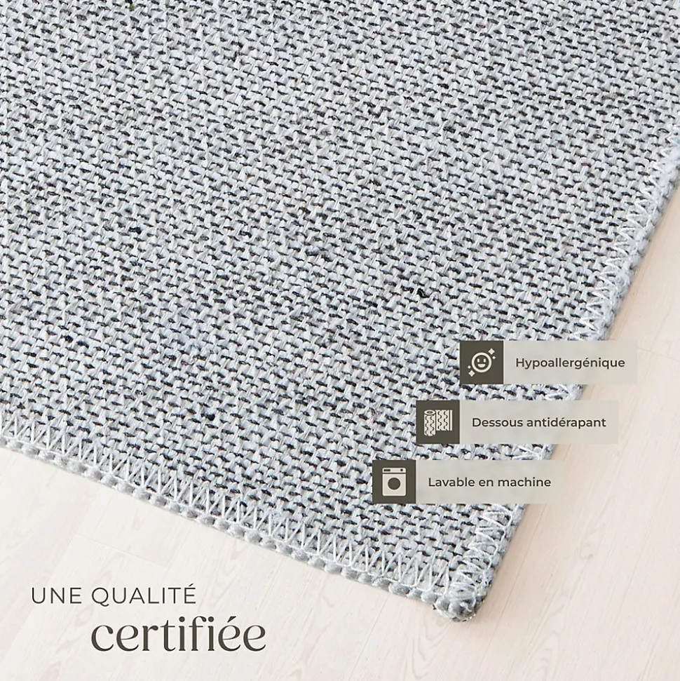 Tapis design vintage à poils courts en laine synthétique et feutre résistant et lavable