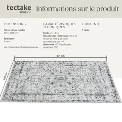 Tapis design vintage à poils courts en laine synthétique et feutre résistant et lavable