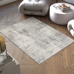 Tapis design vintage à poils courts en laine synthétique et feutre résistant et lavable