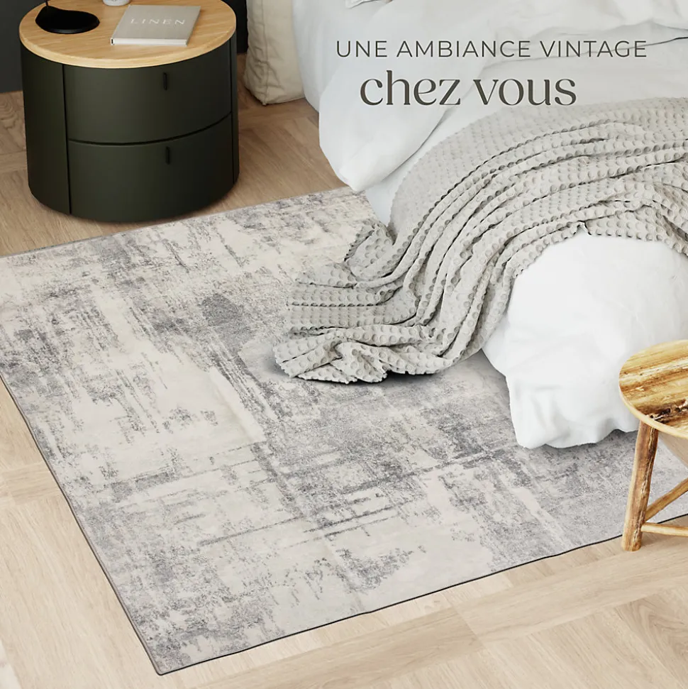 Tapis design vintage à poils courts en laine synthétique et feutre résistant et lavable