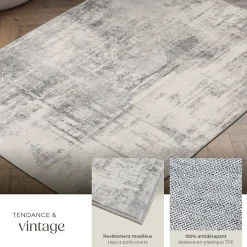 Tapis design vintage à poils courts en laine synthétique et feutre résistant et lavable