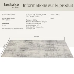 Tapis design vintage à poils courts en laine synthétique et feutre résistant et lavable