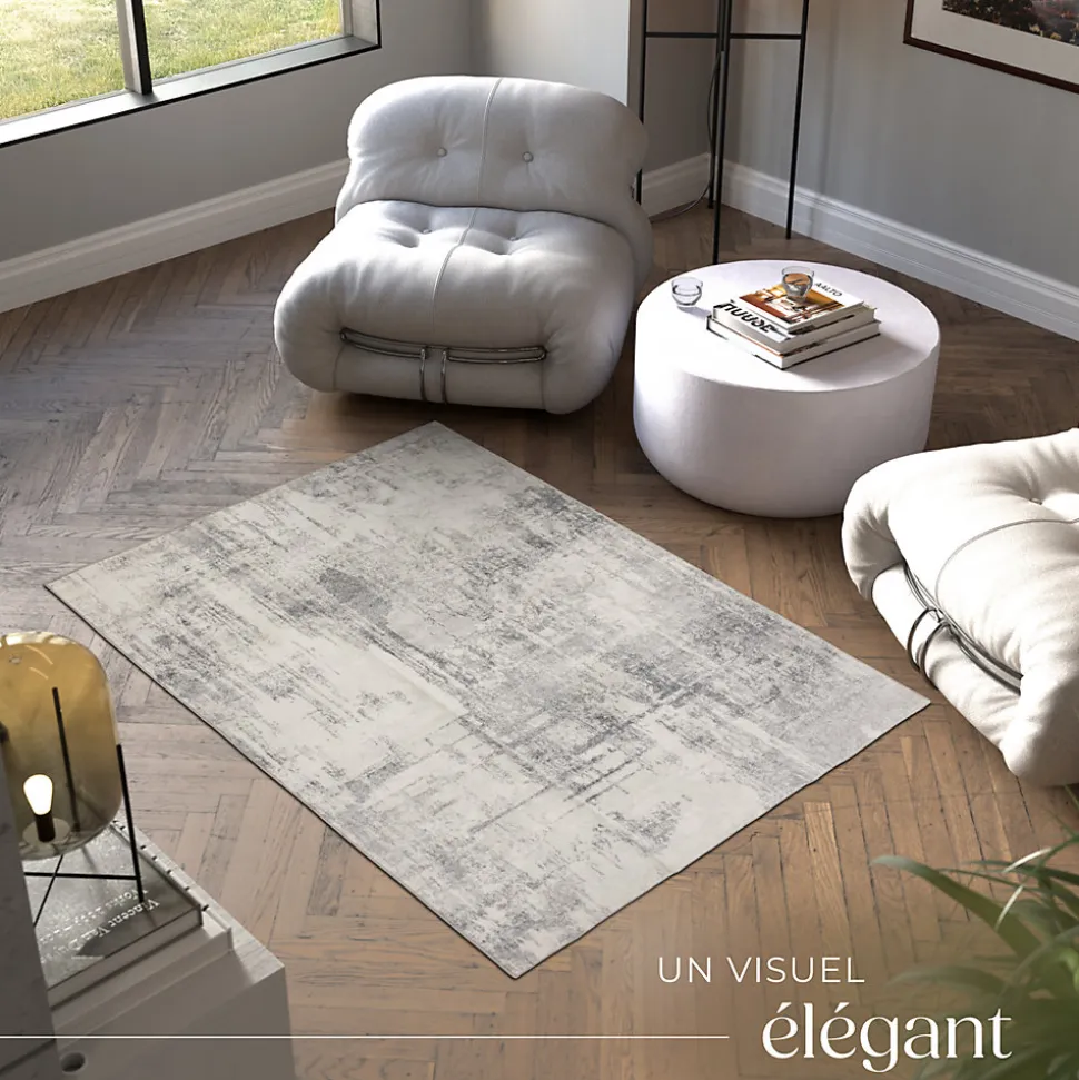 Tapis design vintage à poils courts en laine synthétique et feutre résistant et lavable
