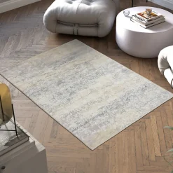 Tapis design vintage à poils courts en laine synthétique et feutre résistant et lavable