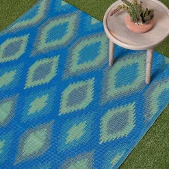Tapis d'extérieur réversible rectangulaire - amber - bleu - 150 x 240 cm - HOMESCAPES