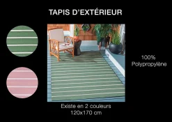Tapis d'extérieur tissé à rayures rose et blanc L.170 x l.120 Dylrev