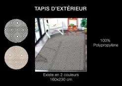 Tapis d'extérieur tissé imprimé losanges noir L.230 x l.160cm Dylrev
