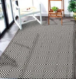 Tapis d'extérieur tissé imprimé losanges noir L.170 x l.120cm Dylrev