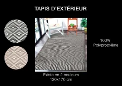 Tapis d'extérieur tissé imprimé losanges noir L.170 x l.120cm Dylrev