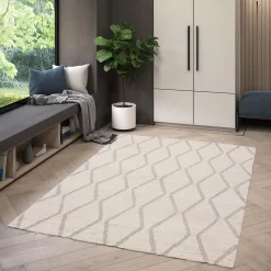 Tapis effet 3D tissé Wapiti poils longs L.120 x L.170cm blanc et gris GoodHome