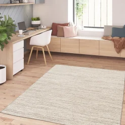 Tapis effet tissé Azusa GoodHome tissage à plat L.160 x L.230cm crème et naturel