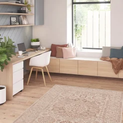 Tapis effet tissé Bajra GoodHome tissage à plat L.160 x L.230cm crème et marron