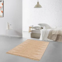 Tapis effet tissé Boyoz GoodHome tissage à plat L.120 x L.170cm naturel et blanc
