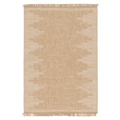 Tapis effet tissé Boyoz GoodHome tissage à plat L.120 x L.170cm naturel et blanc