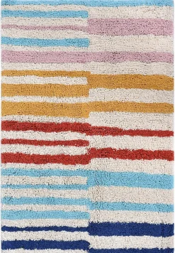 Tapis en coton tufté rayures multicolore L.90 x l.60 cm