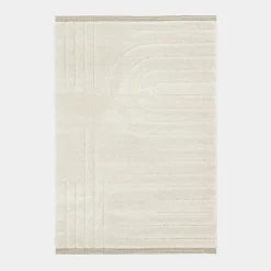 Tapis en relief géométrique - Andréa - Ecru et beige - 80 x 150 cm