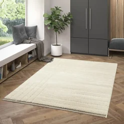 Tapis en relief géométrique - Andréa - Ecru et beige - 80 x 150 cm