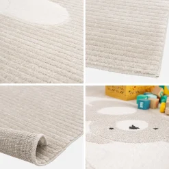 Tapis enfant beige / crème 80 x 150cm. tapis intérieur oursons. poils ras