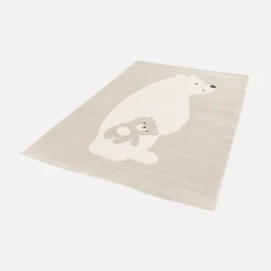 Tapis enfant beige / crème 80 x 150cm. tapis intérieur oursons. poils ras