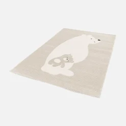 Tapis enfant beige / crème 120 x 170cm. tapis intérieur oursons. poils ras