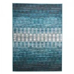 Tapis entrée tissé motif géométrique LYN1 GEOFLOU, bleu, blanc