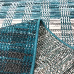 Tapis entrée tissé motif géométrique LYN1 GEOFLOU, bleu, blanc