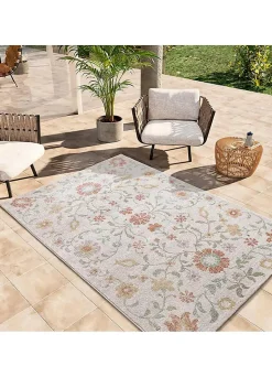Tapis extérieur ATTICGO beige / multicolore rectangulaire motifs floraux 120x170 cm SAMARA