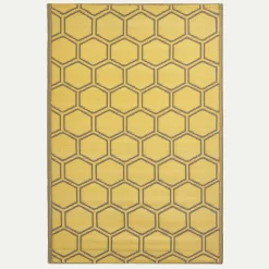 Tapis extérieur terrasse réversible - Tapis de jardin imperméable résistant UV - Nid d'abeille - Jaune - 180x120 cm - HOMESCAPES