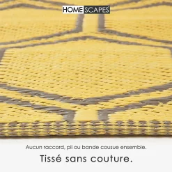 Tapis extérieur terrasse réversible - Tapis de jardin imperméable résistant UV - Nid d'abeille - Jaune - 180x120 cm - HOMESCAPES